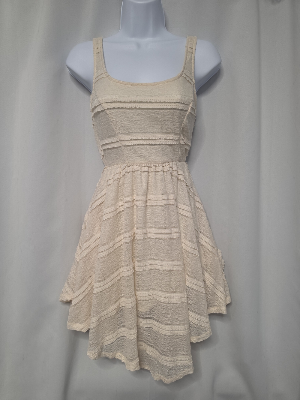 love, Fire Cream Textured Scoop-Neck Mini Dress